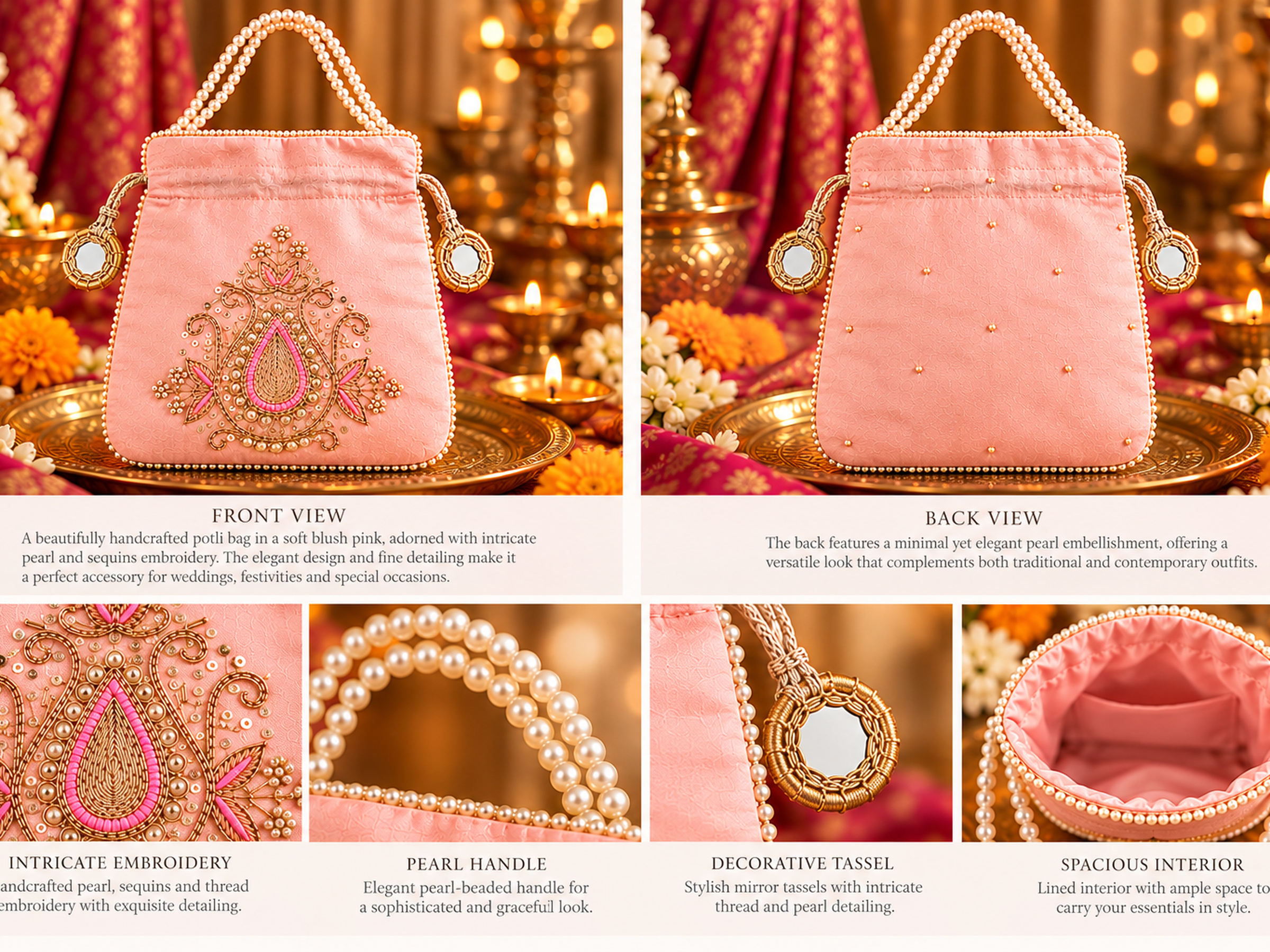 Blush Royale Embroidered Potli Bag - Image 3