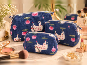 Midnight Lotus Quilted Makeup Bag Set (Pack of 3)