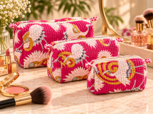 Rani Pink Quilted Makeup Bag Set (Pack of 3)