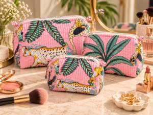 Tropical Bloom Quilted Makeup Pouch Set (Pack of 3)